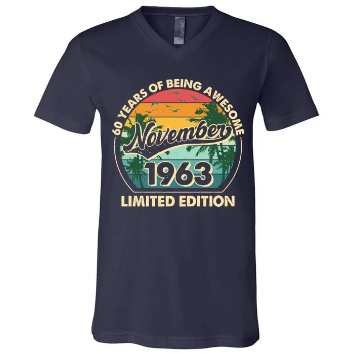 Vintage Retro 60 Years Of Being Awesome November 1963 Birthday V-Neck T-Shirt