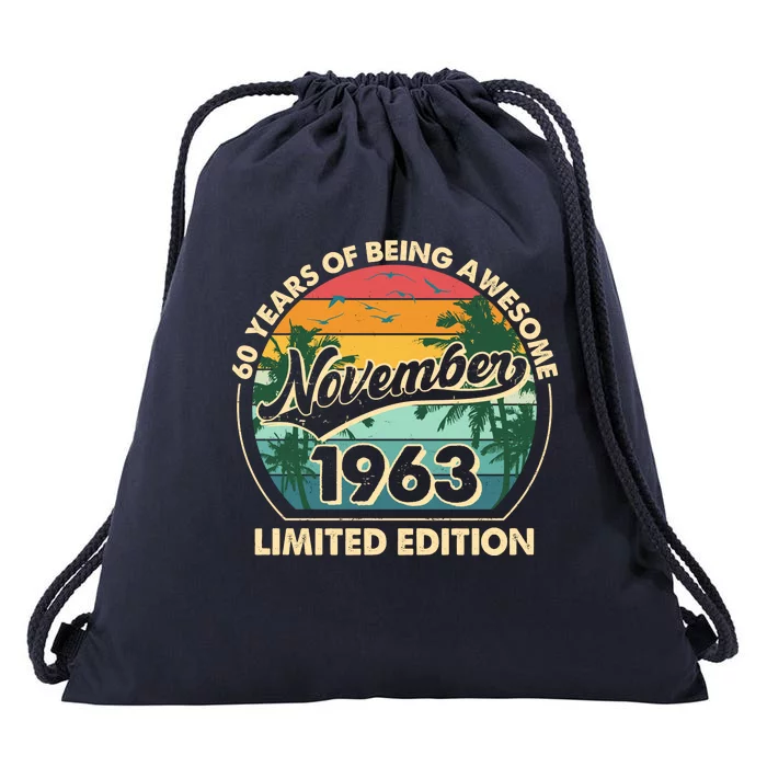 Vintage Retro 60 Years Of Being Awesome November 1963 Birthday Drawstring Bag