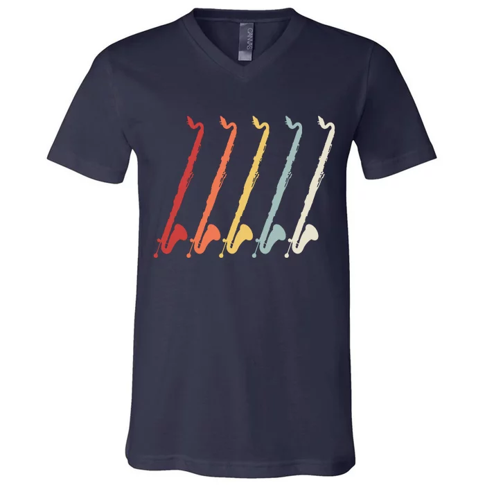 Vintage Retro 70s Bass Clarinet For Clarinet Players V-Neck T-Shirt