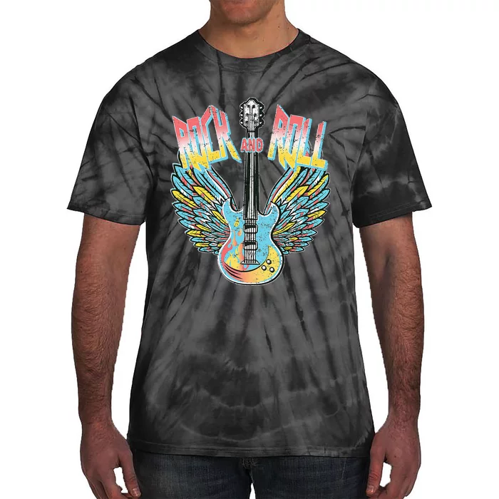 Vintage Retro 80s Rock & Roll Music Electric Guitar Wings Tie-Dye T-Shirt