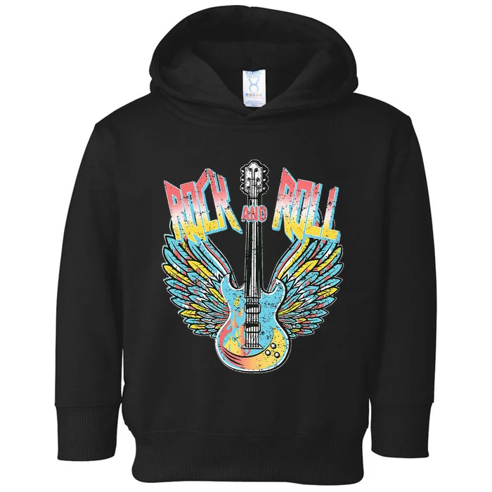 Vintage Retro 80s Rock & Roll Music Electric Guitar Wings Toddler Hoodie