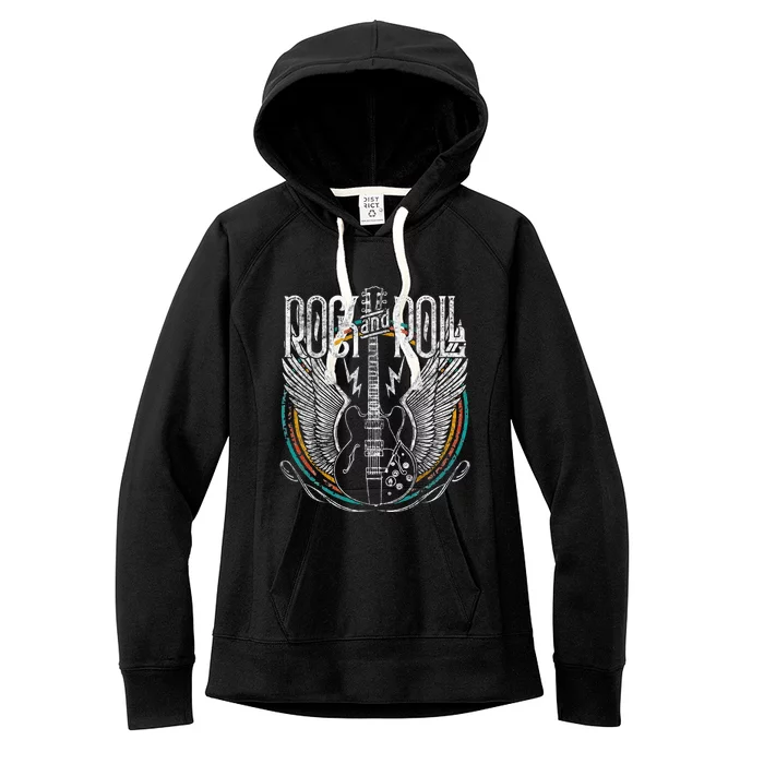 Vintage Retro 80s Rock & Roll Music Guitar Wings Women's Fleece Hoodie