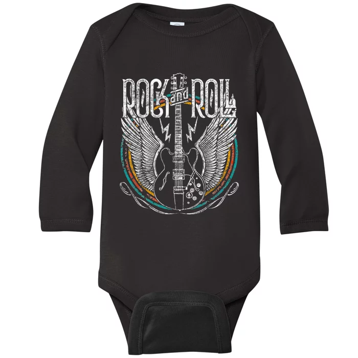 Vintage Retro 80s Rock & Roll Music Guitar Wings Baby Long Sleeve Bodysuit