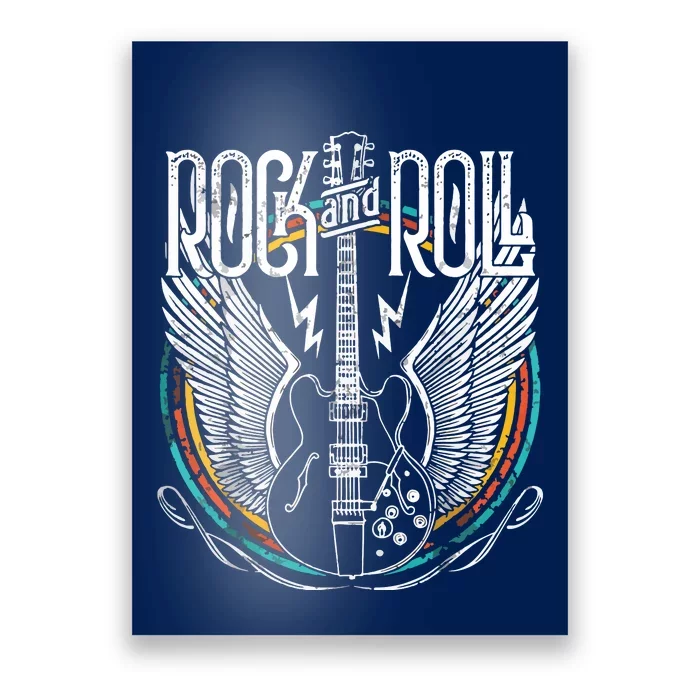 Vintage Retro 80s Rock Roll Music Guitar Wings Poster