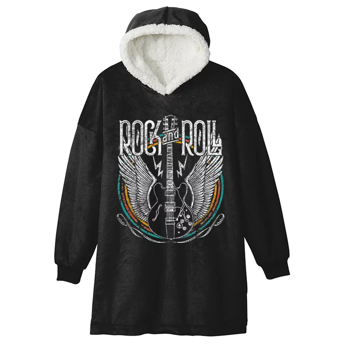 Vintage Retro 80s Rock & Roll Music Guitar Wings Hooded Wearable Blanket