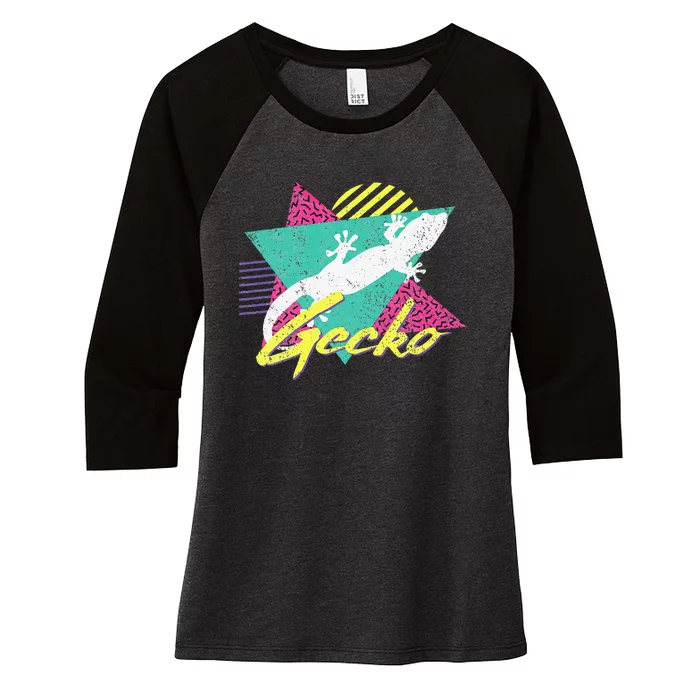 Vintage Retro 80s Or 90s Gecko Lizard Women's Tri-Blend 3/4-Sleeve Raglan Shirt