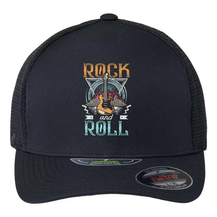 Vintage Retro 80s Rock & Roll Music Guitar Wings Flexfit Unipanel Trucker Cap