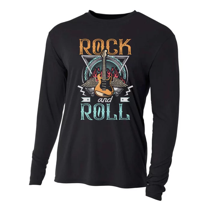 Vintage Retro 80s Rock & Roll Music Guitar Wings Cooling Performance Long Sleeve Crew