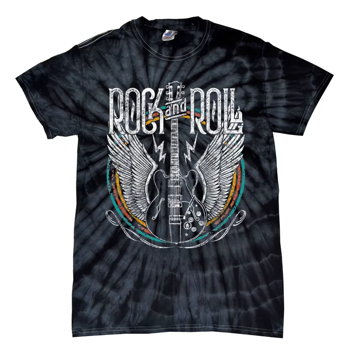 Vintage Retro 80s Rock & Roll Music Guitar Wings Tie-Dye T-Shirt