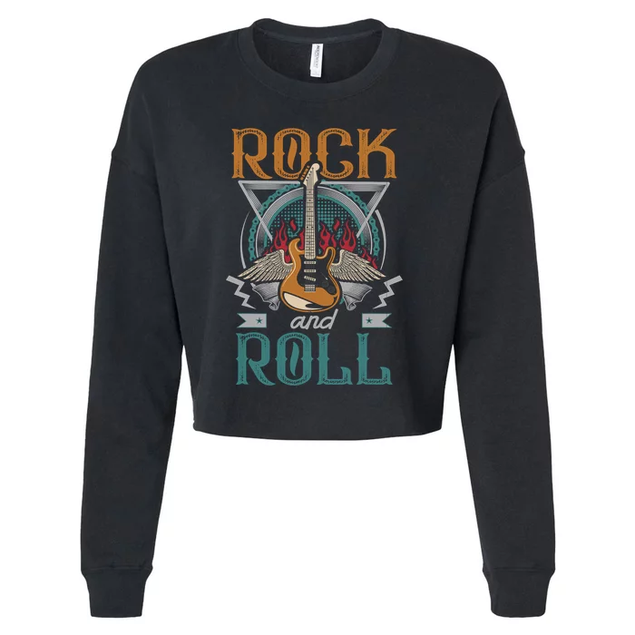 Vintage Retro 80s Rock & Roll Music Guitar Wings Cropped Pullover Crew