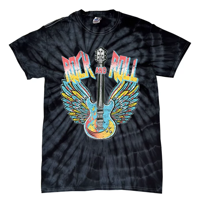 Vintage Retro 80s Rock & Roll Music Electric Guitar Wings Tie-Dye T-Shirt