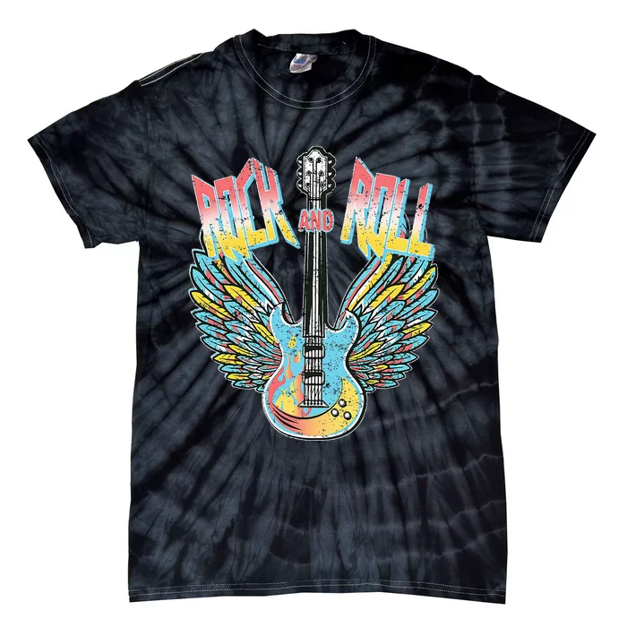 Vintage Retro 80s Rock & Roll Music Electric Guitar Wings Tie-Dye T-Shirt