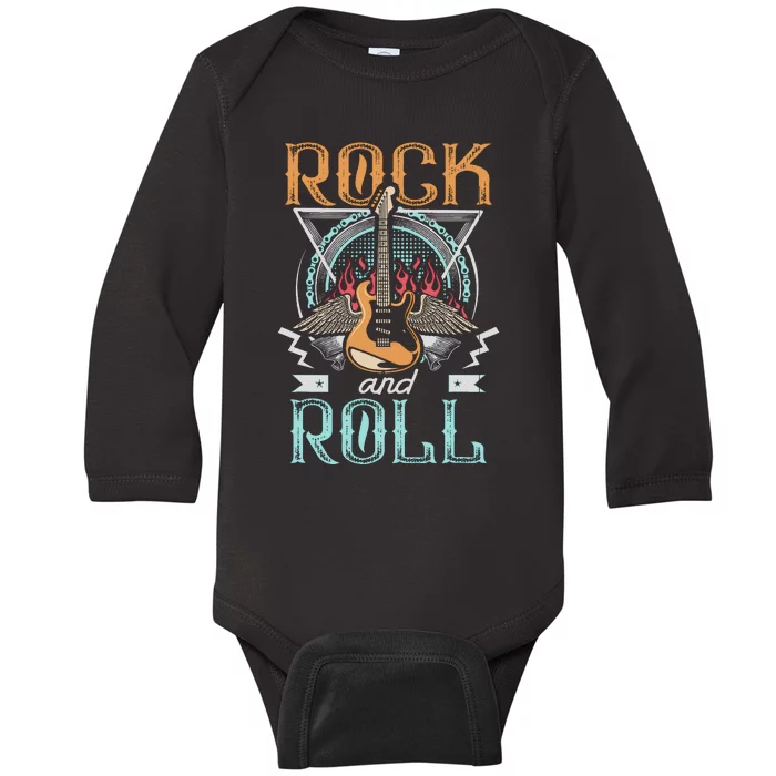 Vintage Retro 80s Rock & Roll Music Guitar Wings Baby Long Sleeve Bodysuit