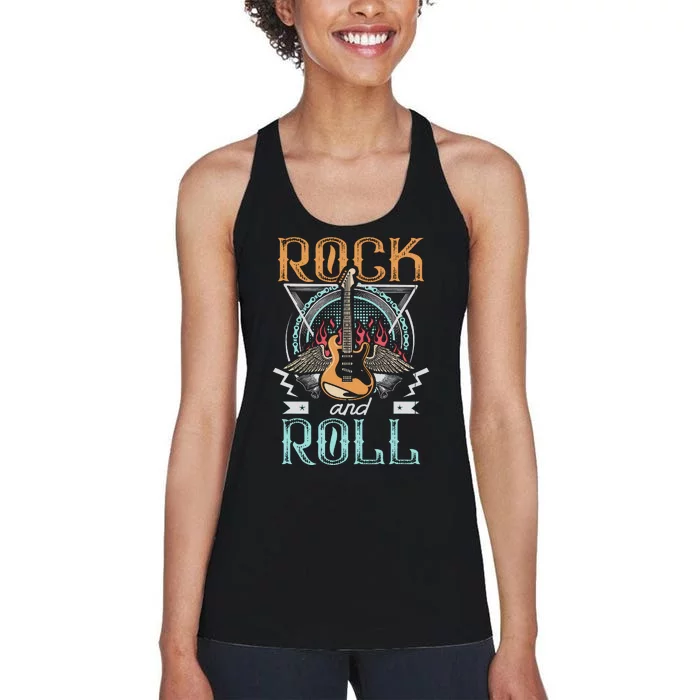 Vintage Retro 80s Rock & Roll Music Guitar Wings Women's Racerback Tank