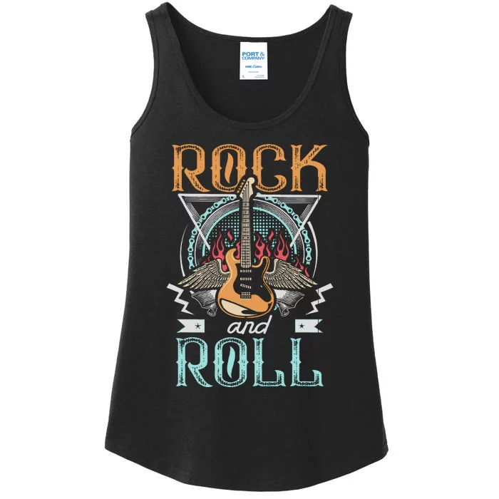 Vintage Retro 80s Rock & Roll Music Guitar Wings Ladies Essential Tank