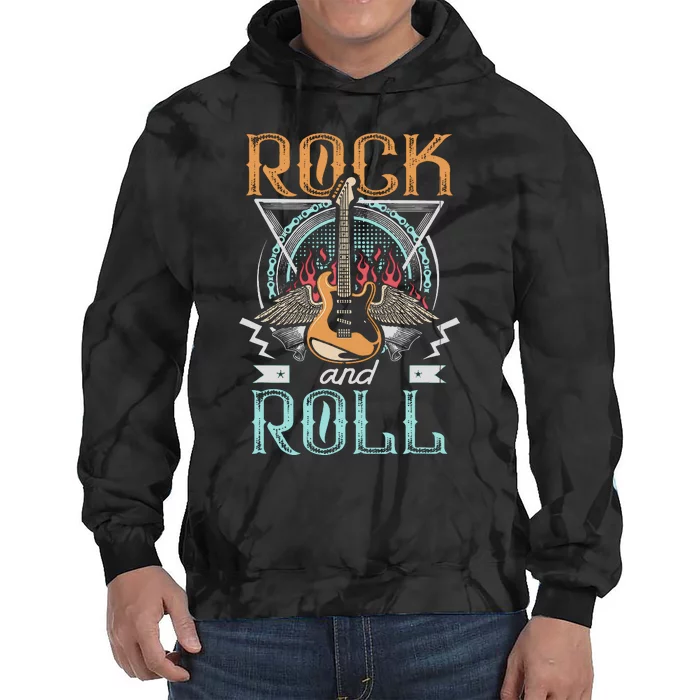 Vintage Retro 80s Rock & Roll Music Guitar Wings Tie Dye Hoodie