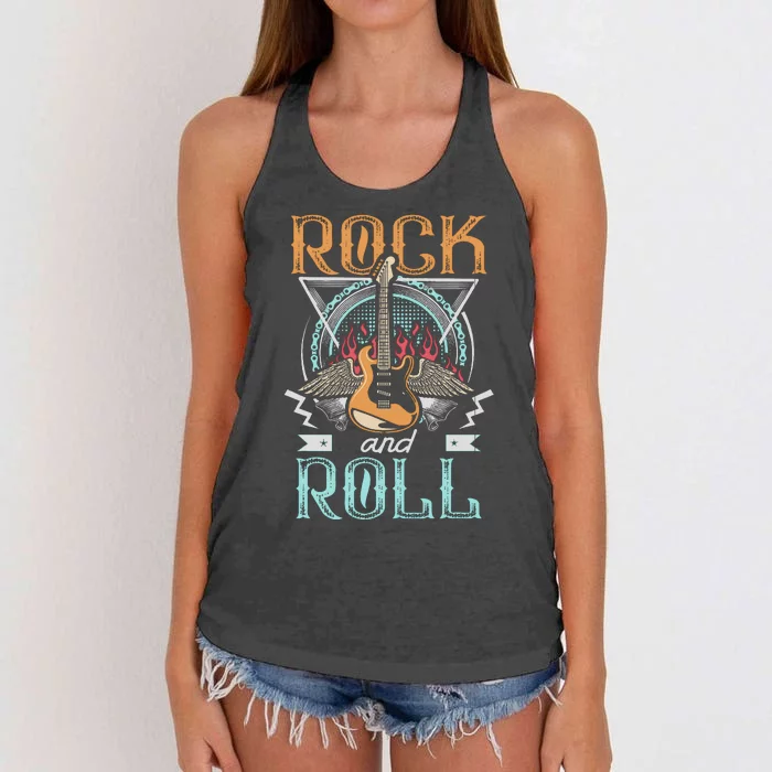 Vintage Retro 80s Rock & Roll Music Guitar Wings Women's Knotted Racerback Tank