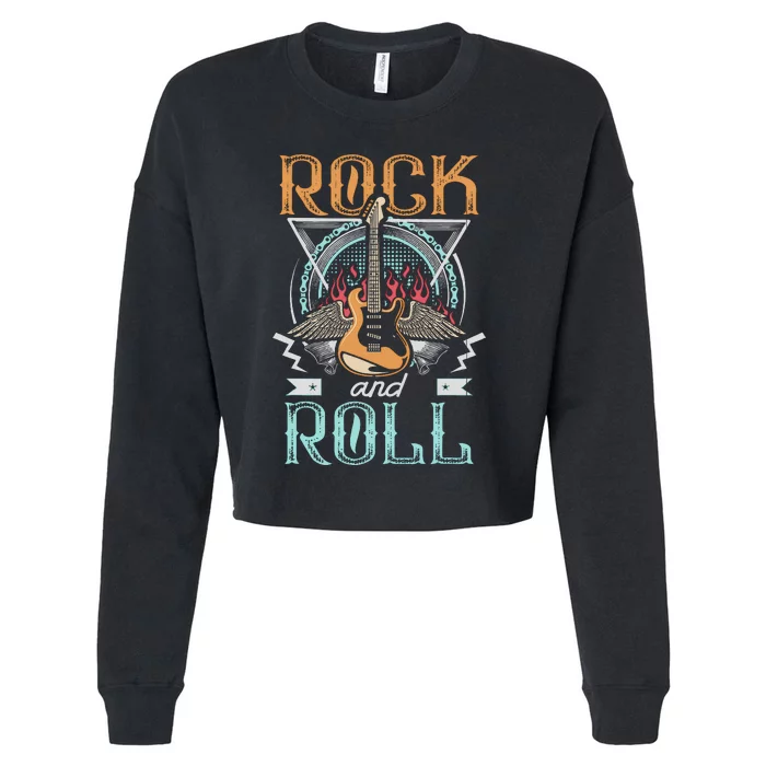 Vintage Retro 80s Rock & Roll Music Guitar Wings Cropped Pullover Crew