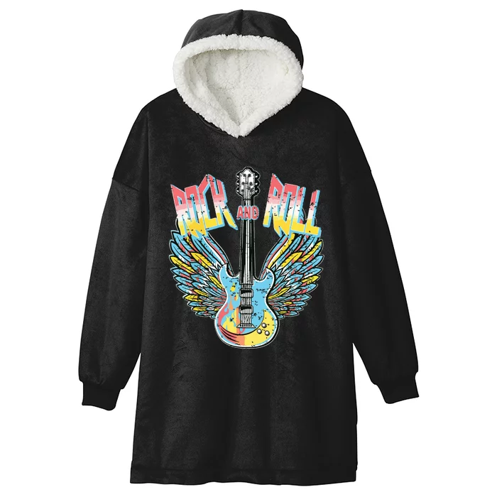 Vintage Retro 80s Rock Roll Music Electric Guitar Wings Hooded Wearable Blanket