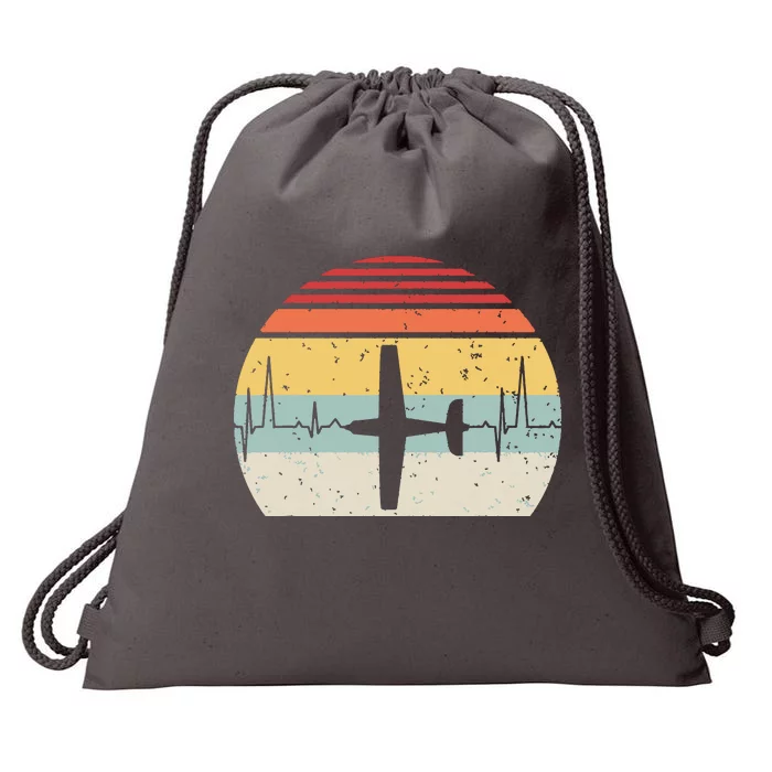 Vintage Retro Airplane Pilot Pilot Heartbeat Drawstring Bag