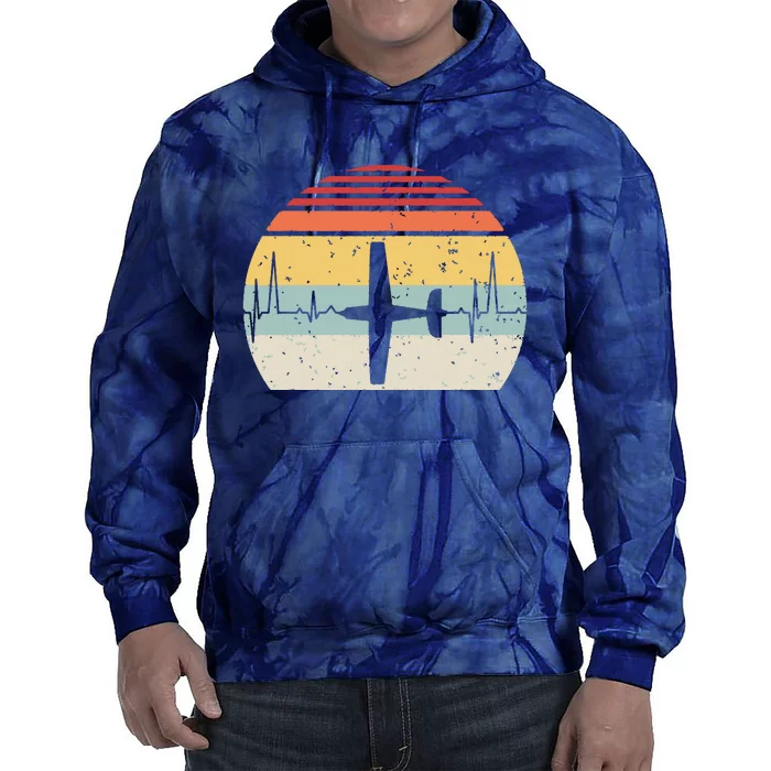 Vintage Retro Airplane Pilot Pilot Heartbeat Tie Dye Hoodie