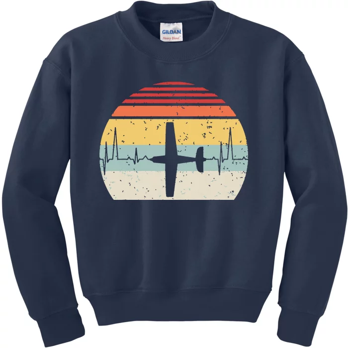 Vintage Retro Airplane Pilot Pilot Heartbeat Kids Sweatshirt