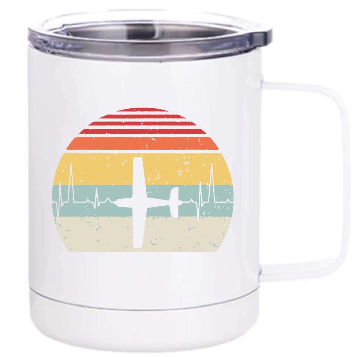 Vintage Retro Airplane Pilot Pilot Heartbeat Front & Back 12oz Stainless Steel Tumbler Cup