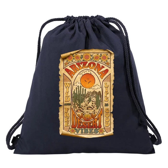 Vintage Retro Arizona Desert Vibes Travel Poster Drawstring Bag