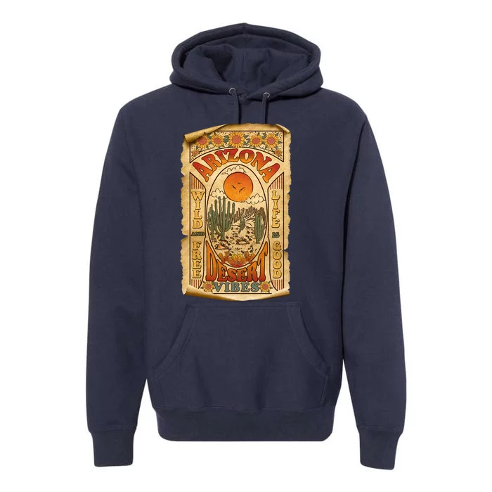 Vintage Retro Arizona Desert Vibes Travel Poster Premium Hoodie