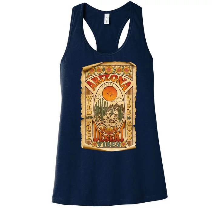 Vintage Retro Arizona Desert Vibes Travel Poster Women's Racerback Tank