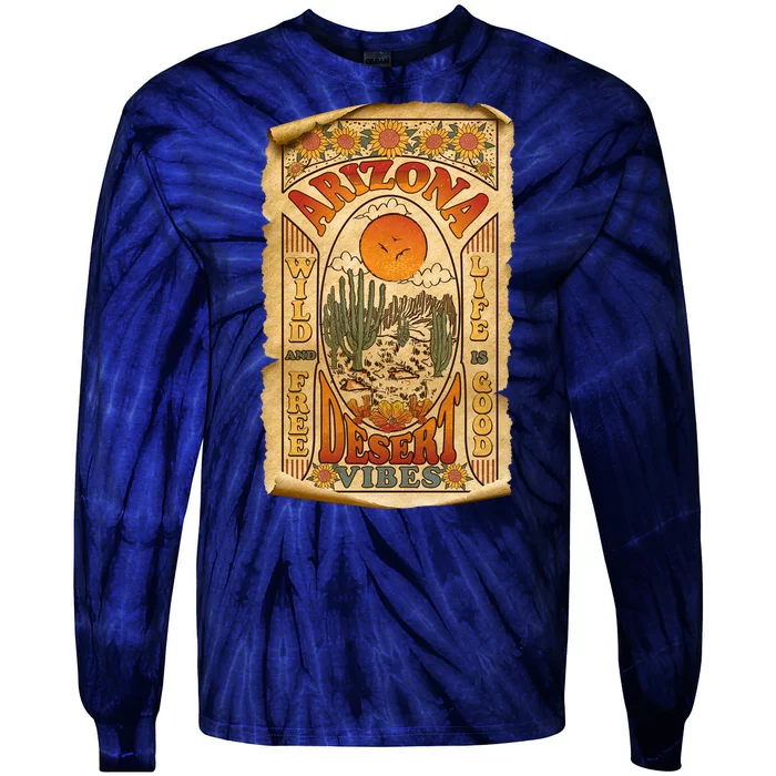 Vintage Retro Arizona Desert Vibes Travel Poster Tie-Dye Long Sleeve Shirt