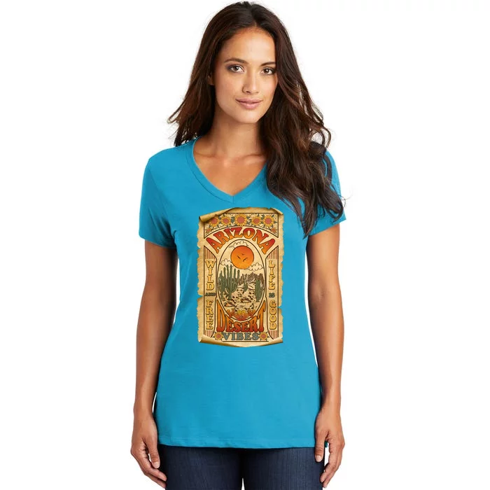 Vintage Retro Arizona Desert Vibes Travel Poster Women's V-Neck T-Shirt