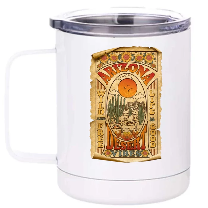 Vintage Retro Arizona Desert Vibes Travel Poster Front & Back 12oz Stainless Steel Tumbler Cup