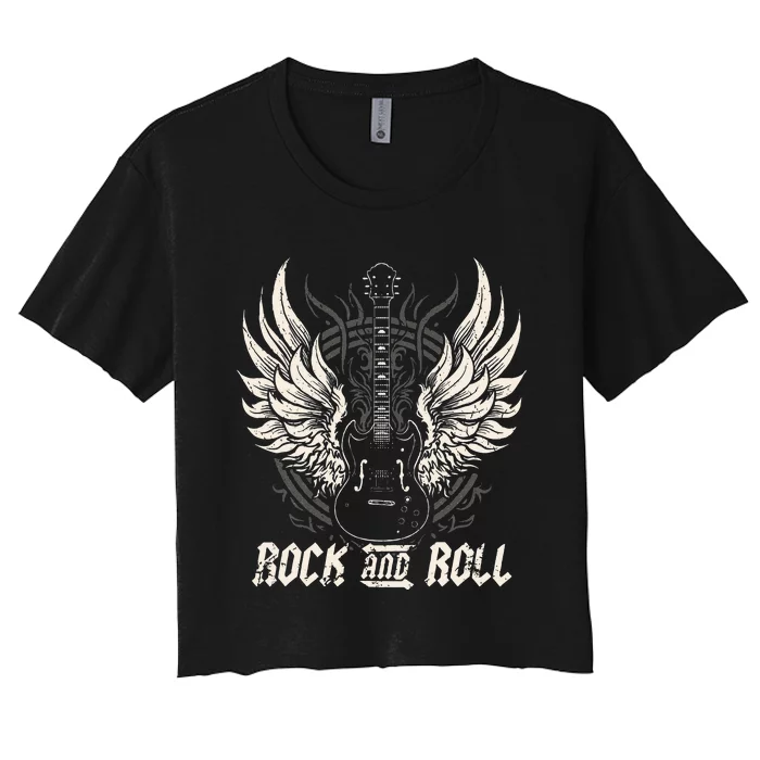 Vintage Rock and Roll Guitar Music Women's Crop Top Tee