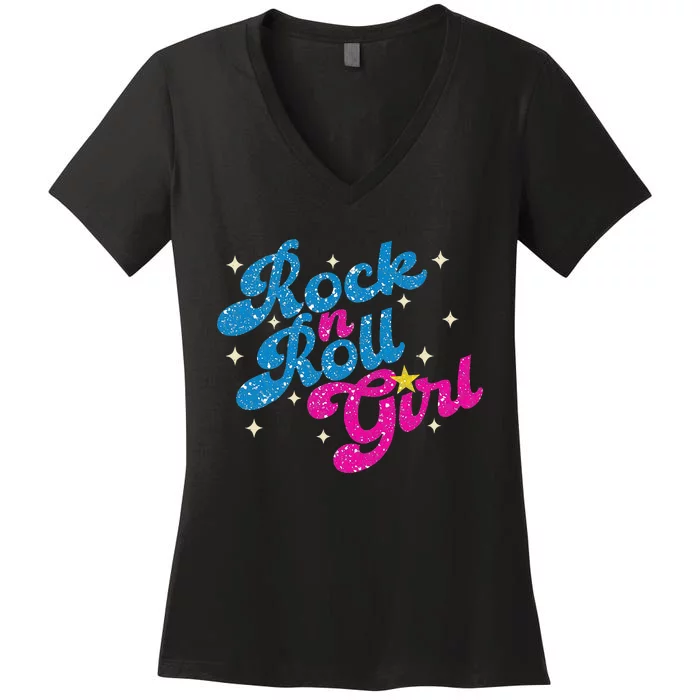 Vintage Rock And Roll Girl Women's V-Neck T-Shirt