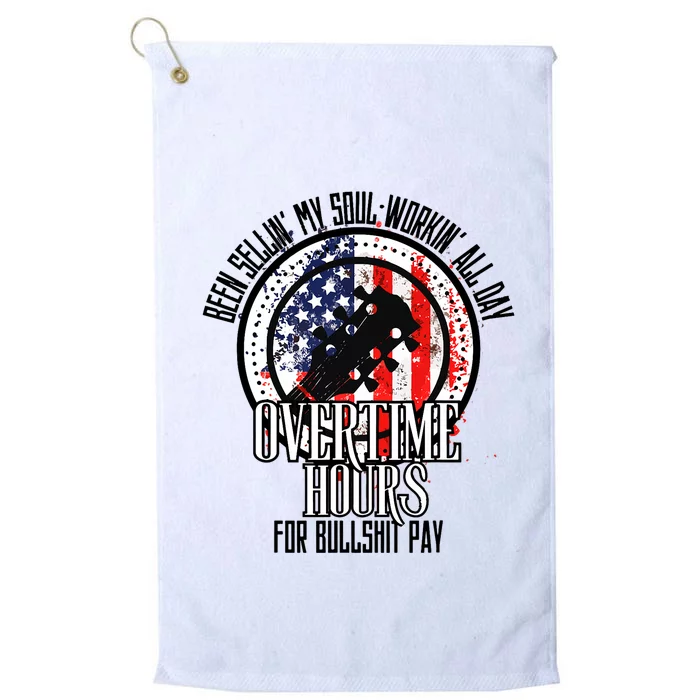 Vintage Retro America Flag Overtime Hours For Bull Pay Platinum Collection Golf Towel