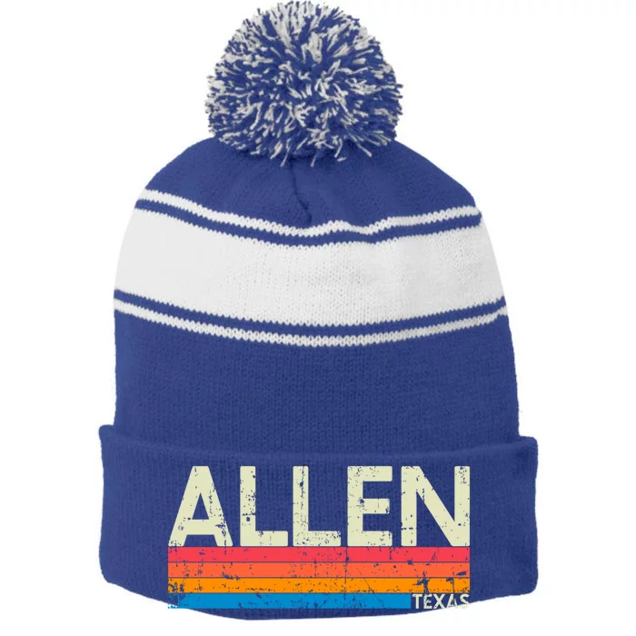 Vintage Retro Allen Texas Distressed Souvenir Funny Gift Stripe Pom Pom Beanie