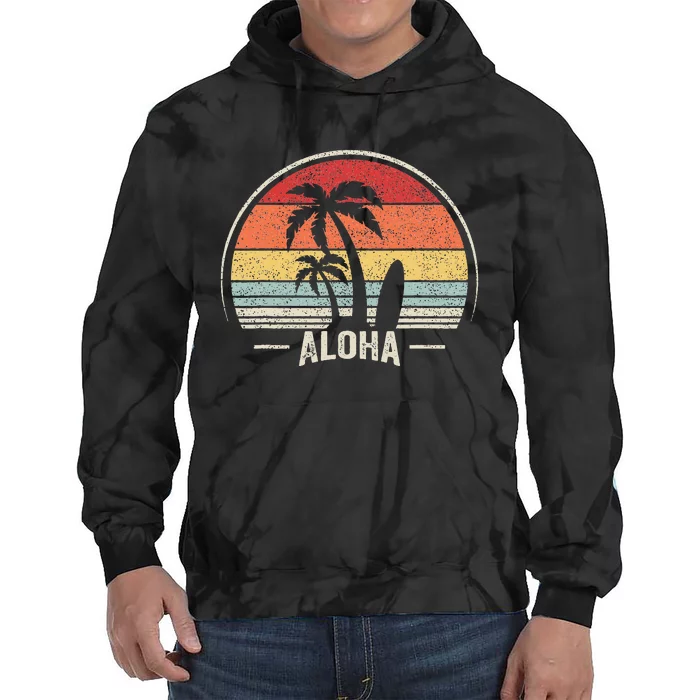 Vintage Retro Aloha Hawaii Hawaiian Island Palm Beach Surf Tie Dye Hoodie