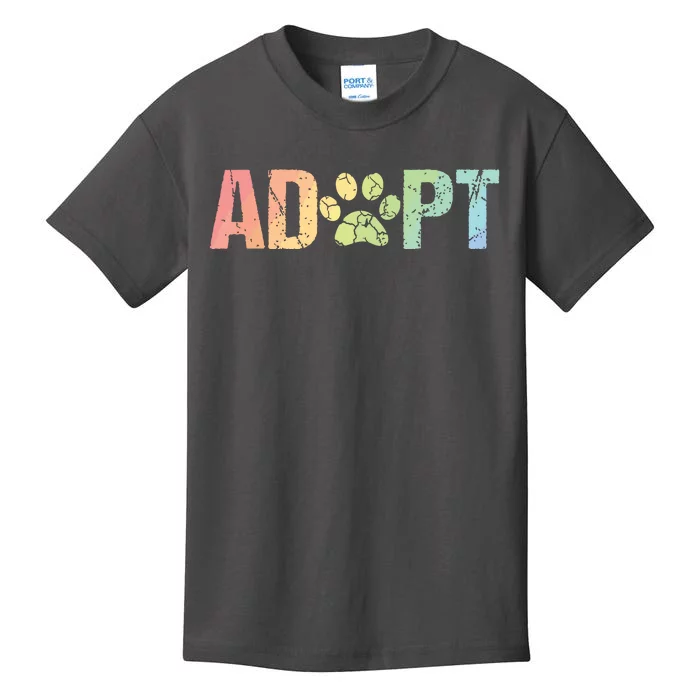 Vintage Rainbow Adopt A Dog Rescue Foster Adoption Month Kids T-Shirt