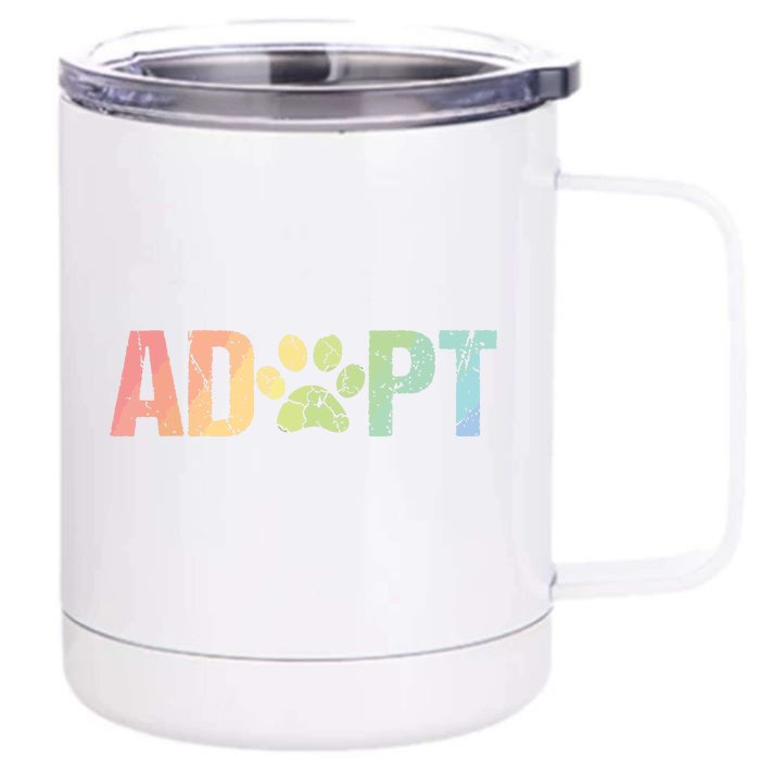 Vintage Rainbow Adopt A Dog Rescue Foster Adoption Month Front & Back 12oz Stainless Steel Tumbler Cup