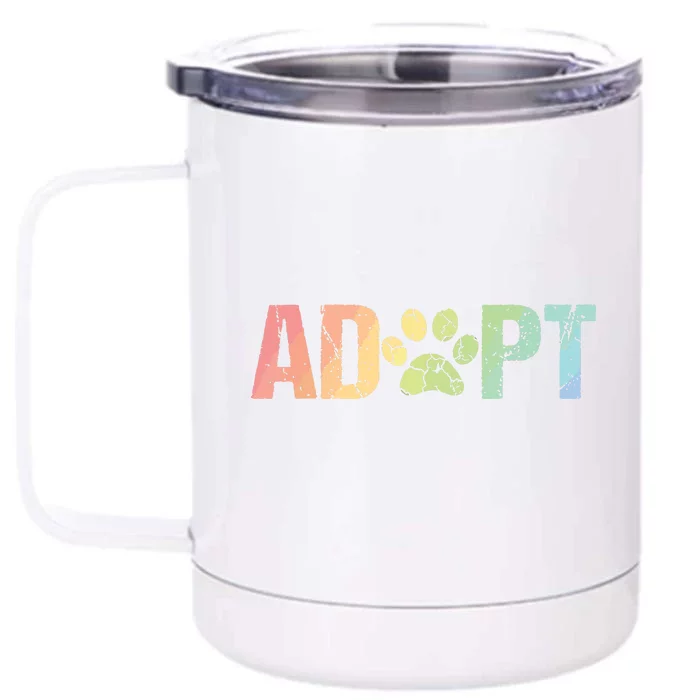 Vintage Rainbow Adopt A Dog Rescue Foster Adoption Month Front & Back 12oz Stainless Steel Tumbler Cup