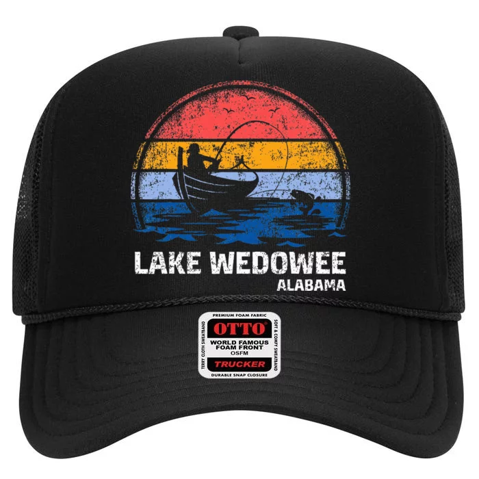 Vintage Retro Alabama Wedowee Lake Summer Fishing High Crown Mesh Trucker Hat