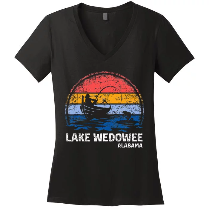 Vintage Retro Alabama Wedowee Lake Summer Fishing Women's V-Neck T-Shirt