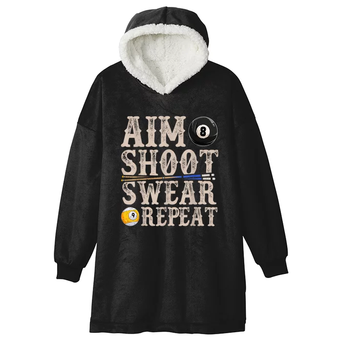 Vintage Retro Aim Shoot Swear Repeat Funny Pool Billards Gift Hooded Wearable Blanket