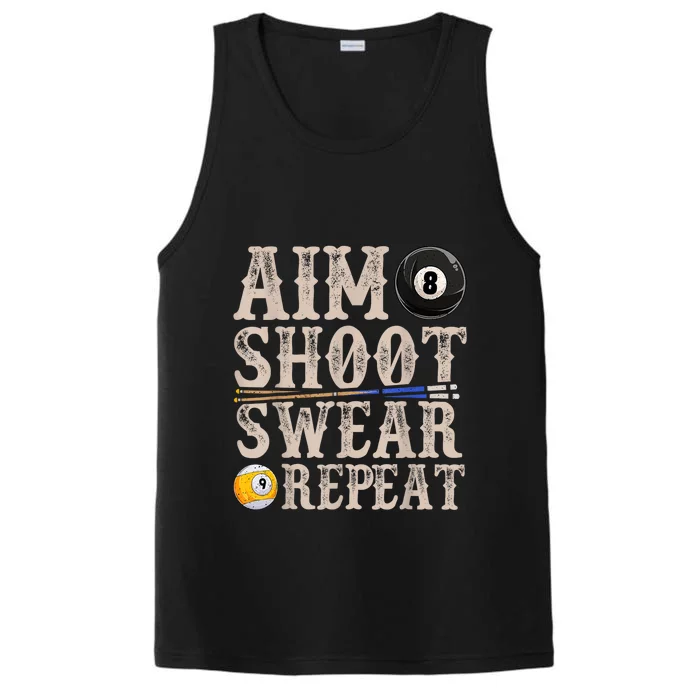 Vintage Retro Aim Shoot Swear Repeat Funny Pool Billards Gift Performance Tank