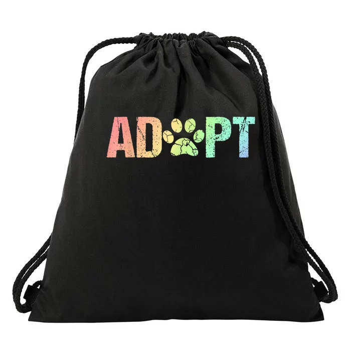 Vintage Rainbow Adopt A Dog Rescue Foster Adoption Month Drawstring Bag