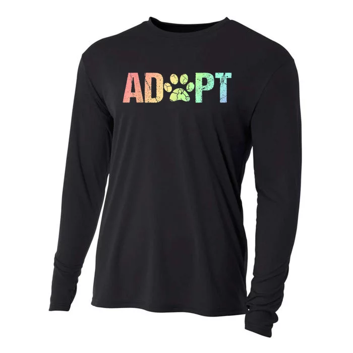 Vintage Rainbow Adopt A Dog Rescue Foster Adoption Month Cooling Performance Long Sleeve Crew