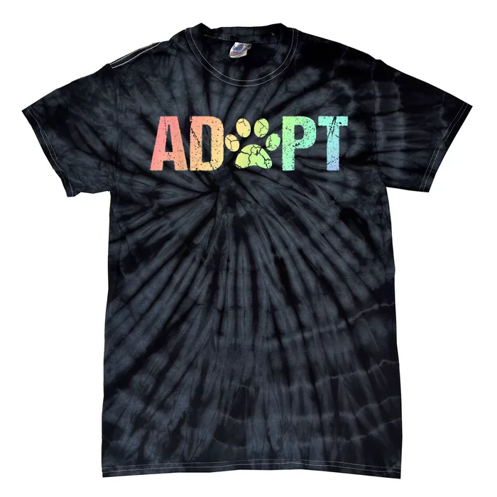 Vintage Rainbow Adopt A Dog Rescue Foster Adoption Month Tie-Dye T-Shirt