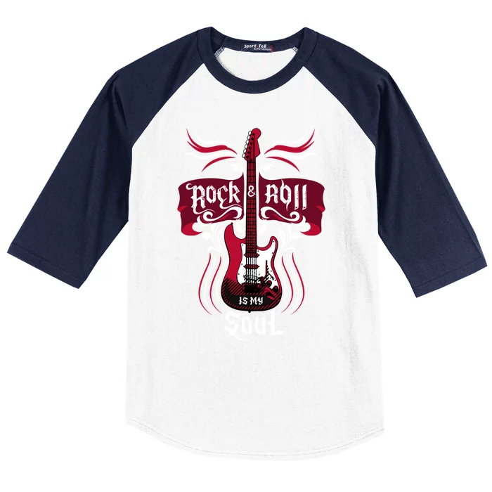 Vintage Rock And Roll Is My Soul Electric Guitar Gift Baseball Sleeve Shirt