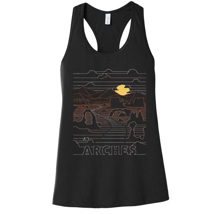 Vintage Retro Arches National Park Delicate Arch Moab Utah Women's Racerback Tank